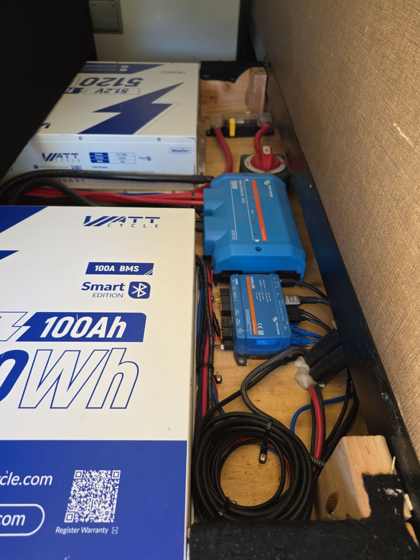 RV battery bank with Victron monitoring system installed by LFMRV