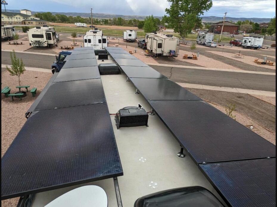 Rooftop solar array installed and serviced by Live Free Mobile RV